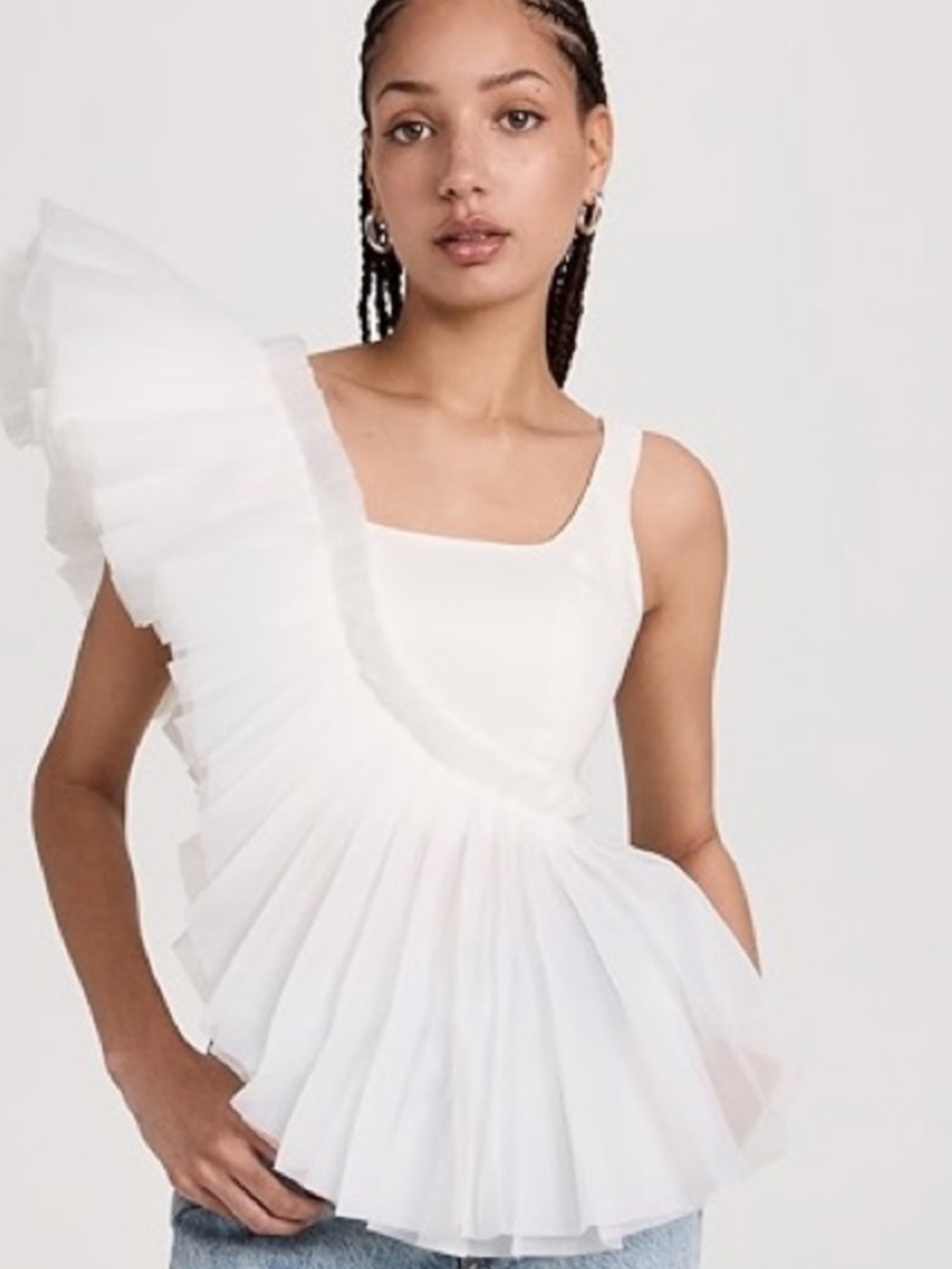Aje White Asymmetric Ruffle One-Shoulder Top